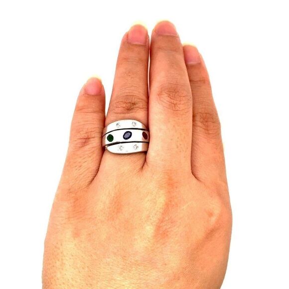 18k Diamonds, Emerald, Sapphire & Ruby Ring - Picture 15 of 16